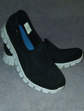 Black Sketchers S Sport Slip-On Sneakers with Blue Insole